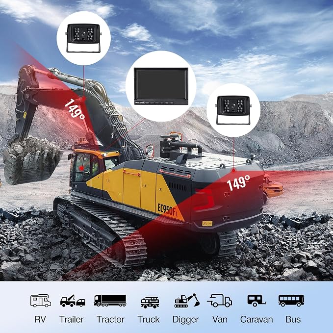 7" AHD1080P 2-Wired RV Backup Camera System, IP69K Waterproof IR Night Vision Reversing Cameras, Vibration-Proof 20G for Trailer/Tractors/Truck/Excavator/Caravan/Skid Steer/Heavy Equipment