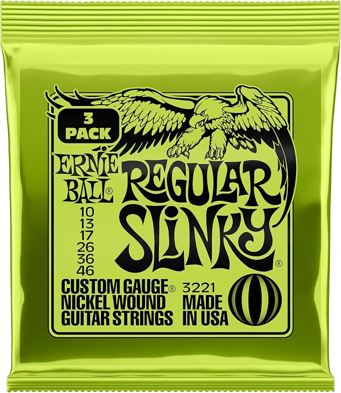 Ernie Ball Regular Slinky Nickel Wound Electric Guitar Strings 3-pack, 10-46 Gauge (P03221)