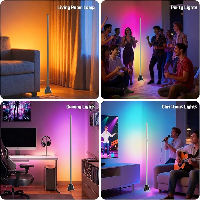 Ledagic Led Corner Floor Lamp with Speaker, USB Powered Led Lamp App & Remote Control, Color Changing Music Sync IC+RGB, Timer, Music Mode Standing Lamps for Living Room Lamp Bedroom Gaming, 1 Pack