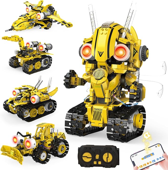 HPROMOT 5-in-1 STEM Robot Building Kit for Kids Ages 8-16, Remote & App Controlled, Rechargeable Engineering Learning DIY Coding Toy, Educational Building Blocks Gift for Girls & Boys (673 PCS)