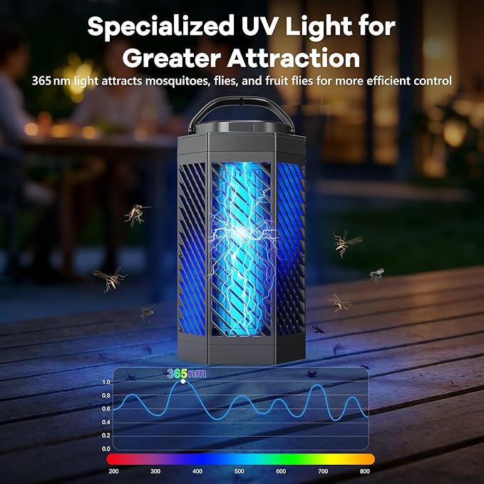 Bug Zapper Outdoor Indoor, 2 in 1 Rechargeable Mosquito Zapper with 8000mAh Battery and LED Light, USB Charging Electric Fly Zapper, Portable Fly Trap Mosquito Killer for Patio Backyard, Garden