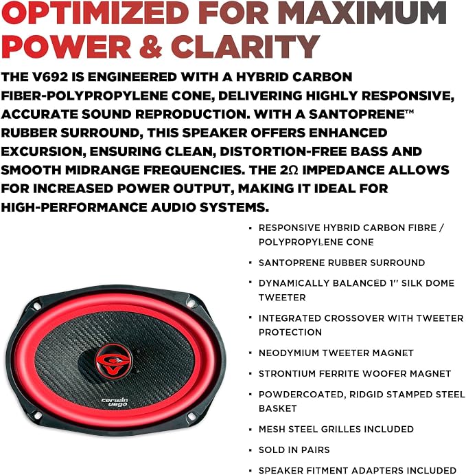 CERWIN-VEGA! V692 6"× 9" Vega 2-Way 420 Watts 2 Ohm Coaxial Full Range Speakers