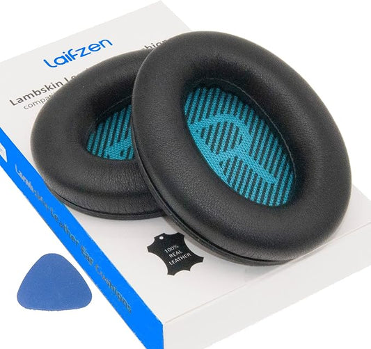 Lambskin QC45 SE QC35ii QC35 QC25 QC15 Earpads Cushions Replacement Ear Pads for Bose QC 45 35 II QC2 AE2 AE2i AE2w SoundLink SoundTrue 35ii 25 15 2 AE QuietComfort Headphone Sheepskin Leather (Black)