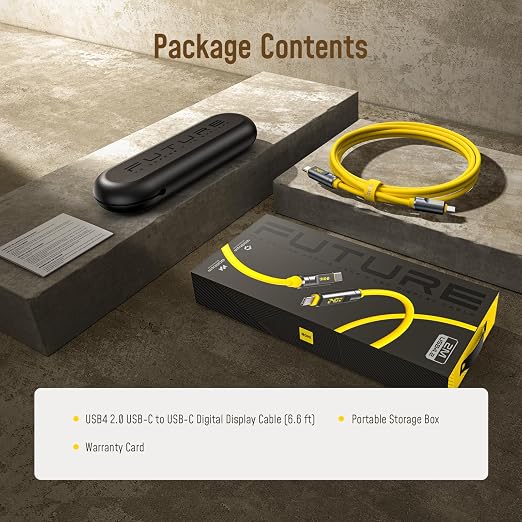 AOHI USB4 2.0 Cable with LED Display 6.6ft, 240W PD3.1 Fast Charging, 80Gbps Data Transfer, Dual 8K Display, The Future Adonis USB C Cable for MacBook Pro/iPhone 17 Pro Max/Galaxy/SSD/Docking, Yellow