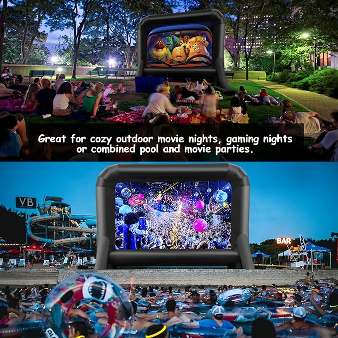 14 FT Inflatable Movie Screen Outdoor Projector Screen for Outside Backyard Movie Night Easy Setup Mega Blow Up Screen, Great for Barbecue Pool Party Outdoor Drive-in Theater - Front/Rear Projection