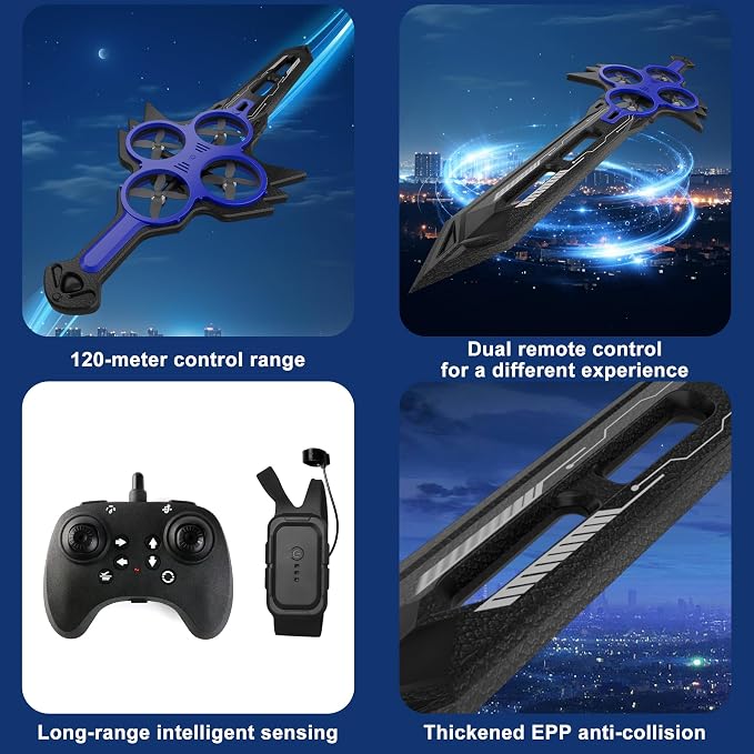 Flying Sword RC Airplane, Flying Dagger Remote Control Airplane Drone for Kids Adults 8-16, Gesture Control Planes with 360° Flip Fighter Jet Toy, Stunt Roll, Gifts for Kids Boys Girls, Large