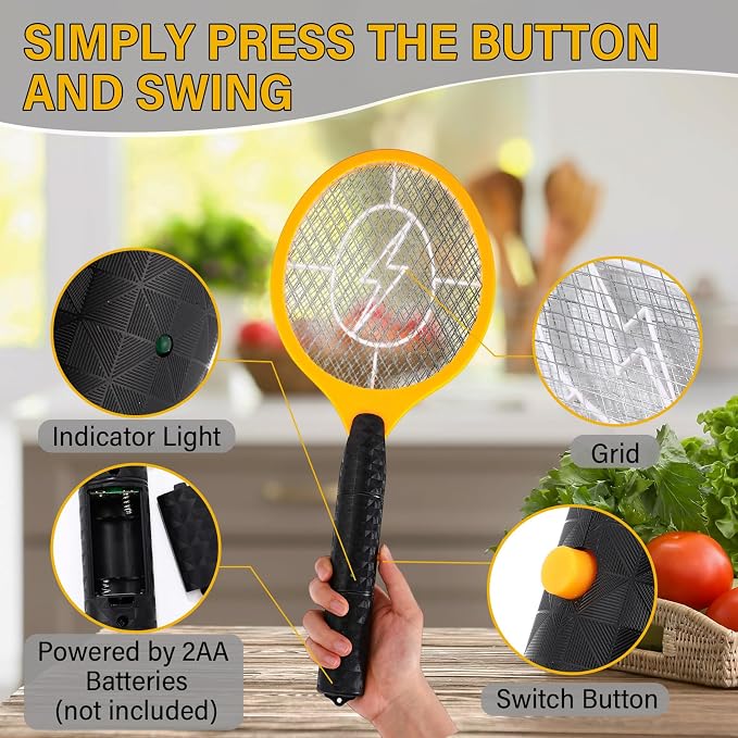 12 Pack Electric Fly Swatter Bulk Bug Zapper Rackets for Indoor Outdoor Insect Control Killer Bat Handheld Mosquito Swatter Battery Powered Electric Bug Killer for Home Patio Camping (Yellow)