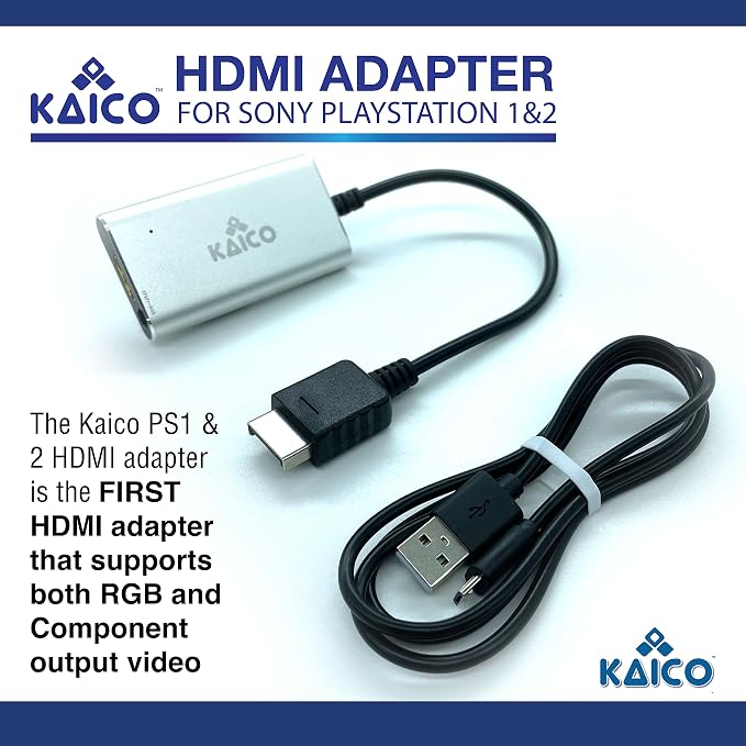 Kaico PS1 HDMI / PS2 AV Cable Compatible with Sony PlayStation & PS2 Models - Switch Between RGB & Component - PS1 & PS2 to HDMI Converter for Any HD TV | Supports RGB and YPbPr component modes for PS1 and PS2 games, with built-in switch, plug-and-play...