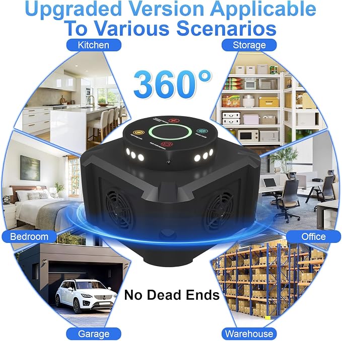 Ultrasonic Mouse Repeller & Pest Repellent with 12 Strobe Lights, 4 Frequency Modes – Indoor Plug-in Rodent Control for Home, Garage, Attic, Electronic Mice Deterrent Devices, Black