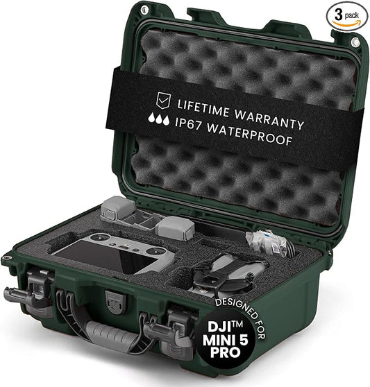 NANUK 915 DJI™ Mini 5 Pro Fly More Combo Plus - Waterproof Hard Case with Drone Foam Insert, Crushproof, Portable Travel Case, Made in Canada - Olive (15.8" x 12.1" x 6.8")