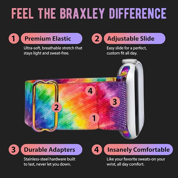 Braxley Bands for Apple Watches - Stretchy and Washable - Adjustable with Apple Watch Bands for Women & Men - Compatible with Apple Watch Series SE Ultra 9 8 7 6 5 4 3 2 1