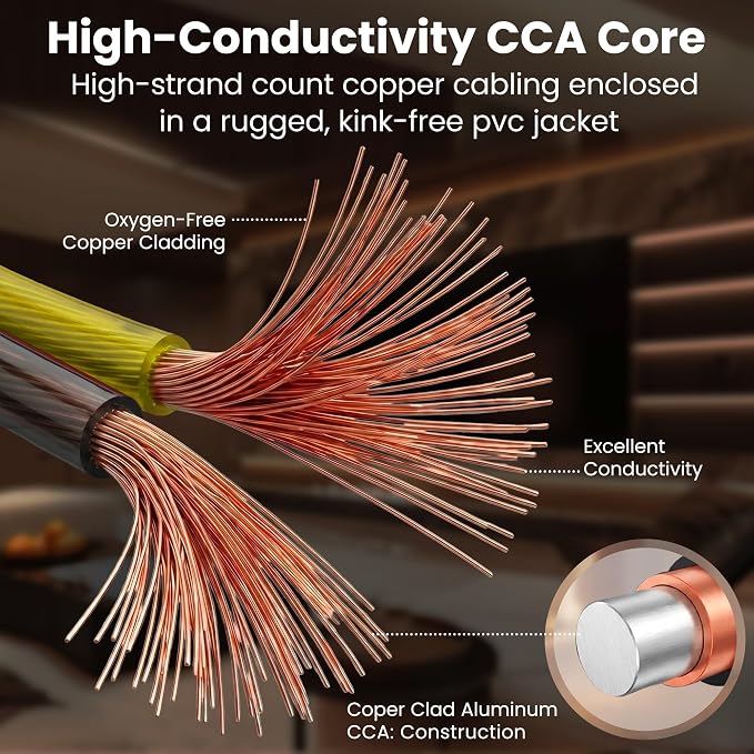 GEARit Speaker Wire 12 Gauge 100 ft,Speaker Cable with Foot Markers & Polarity Markings,12 Gauge Wire for Car Audio & Home Theater Speakers,Audio Cable for DIY Installations,CCA(Black Yellow)