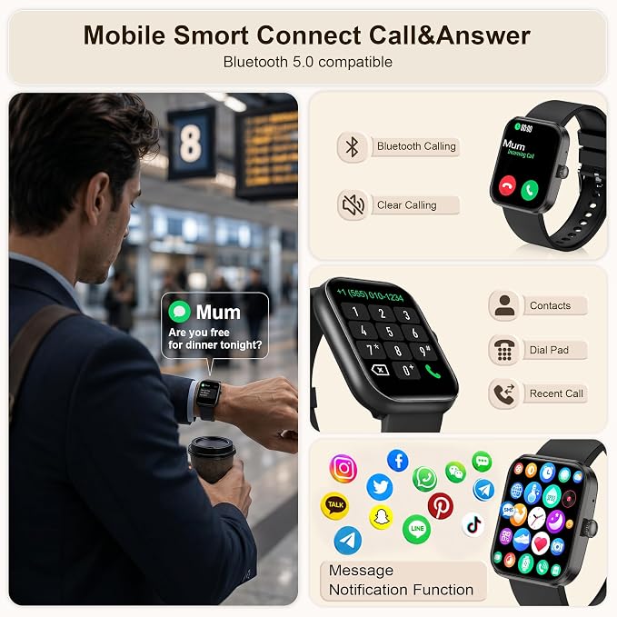 Smart Watch for Men Women, Bluetooth Calling Smartwatch, 1.93" AMOLED Fitness Tracker with Heart Rate, Sleep & SpO2 Monitor, 123 Sports Modes, Voice Control, Long Battery Life for Android iPhone