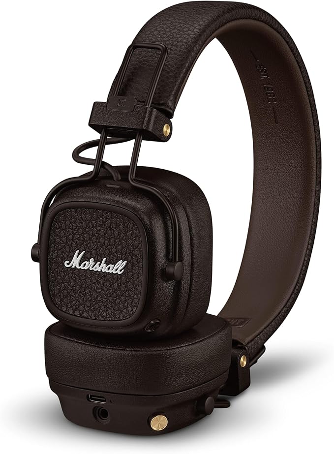 Marshall Major V Wireless On-Ear Bluetooth Headphones - 100+ Hr Playtime | Detachable Audio Cable | Microphone for Calls | Lightweight, Foldable Design for Travel - Brown