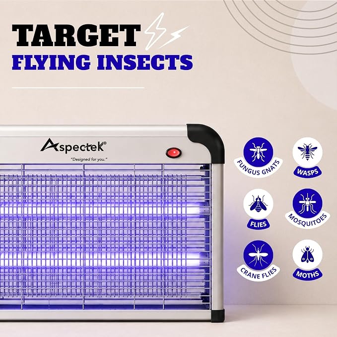 ASPECTEK 20W Electric Bug Zapper, UV Fly Trap and Mosquito Killer for Indoor and Covered Outdoor Spaces, Patio, Garage, Includes 2 Replacement Bulbs, Effective Gnat, Moth and Insect Control
