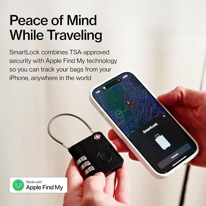 KeySmart SmartLock Tracking Luggage Locks, TSA Locks for Luggage, GPS Tracker, Combination Lock Compatible with Apple Find My App, Best Travel Essentials, Replaceable Non-Rechargeable Battery (5 Pack)