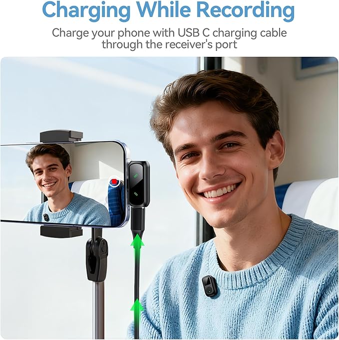 occiam Mini Lavalier Microphone for iPhone & Android Wireless Microphone Noise Reduction Magnetic Mini Lapel Mic with 54H Charging Case for YouTube Podcast Tiktok Vlogging Video Recording Black