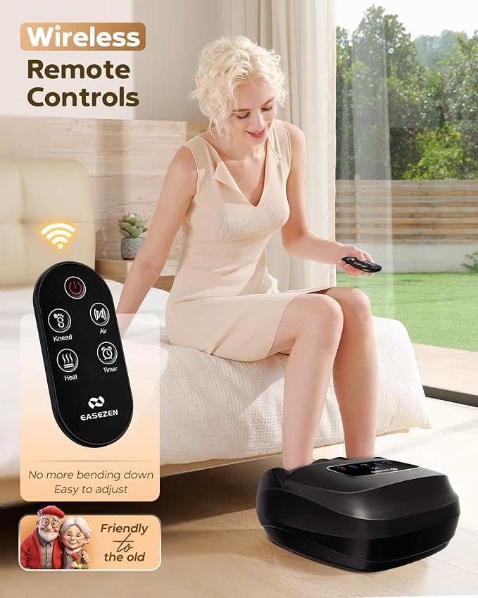 EaseZen Foot Massager Machine with Heat, Shiatsu Foot Massager with Remote, 2026 Upgraded Deep Kneading, for Plantar Fasciitis, Neuropathy, Birthday Gifts for Women Mom Men Dad, Up to Foot Size 14