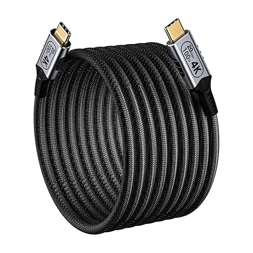 20FT/6M USB-C to USB-C 20Gbps Cable, 4K@60Hz Video, 100W PD Fast Charging, Durable Braided Nylon