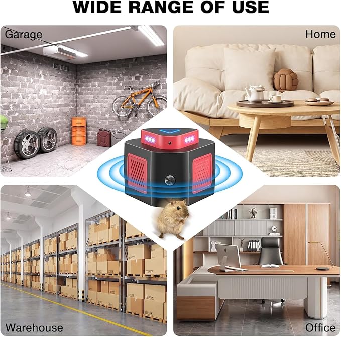 Rodent Repellent Ultrasonic Plug in, Mouse Repellent Get Rid of Mice Permanently Electronic Repellent 4Modes & Strobe Light, 360° Ultrasonic Mouse Blocker Rat Deterrent Indoor for House Garage