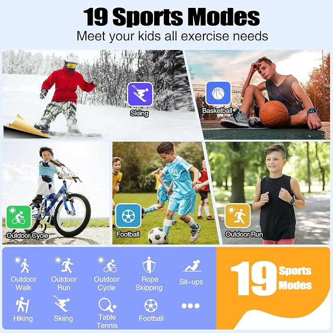 meoonley Kids Watch for Girls Boys with IP68 Waterproof, Girls Watch with 19 Sports Modes, Sleep Tracking, Pedometer, Stopwatch, Kids Activity Tracker, Birthday Gifts for Girls Age 6-15 Years Old