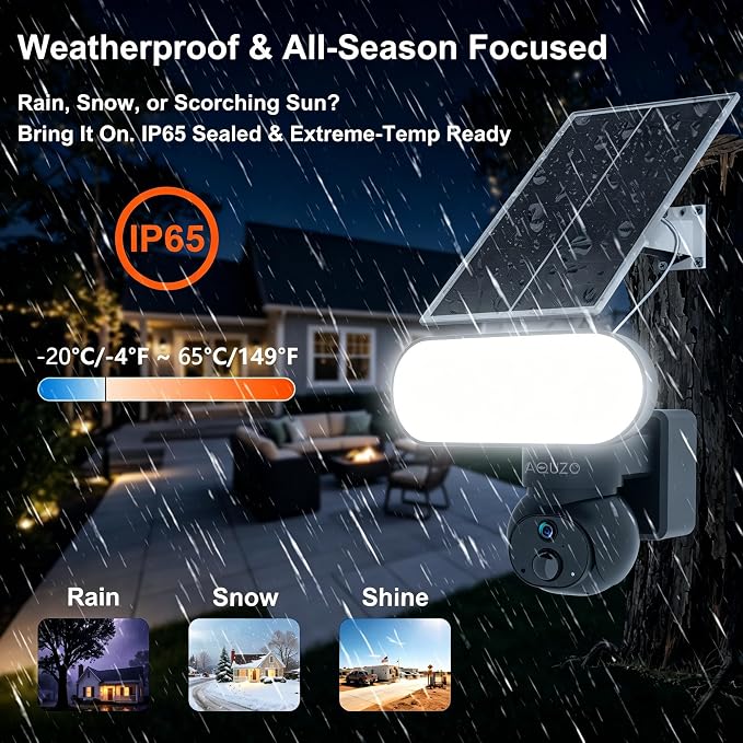 Floodlight Camera Solar Wireless, 360° PTZ Outdoor Security | 1500LM Light, Color Night Vision, 64GB SD, 2.4G WiFi, Solar/Battery, AI Human Detection, 2-Way Audio, Siren Alarm, IP65