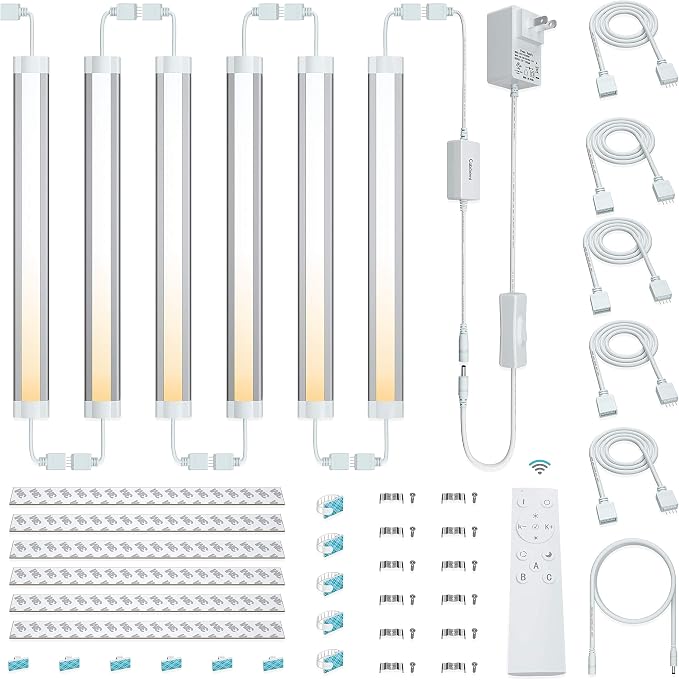 LAMPAOUS LED Smart Under Cabinet Lighting with Remote Control, Night Light with Remote Dimmable and Color Temperature Adjustble for Kitchen, Workbench, Pantry, Hutch, Step, Hallway, Shelf (6 Bars Kit)