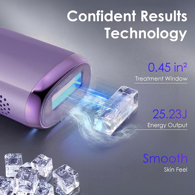IPL Laser Hair Removal Device for Women & Men, 25J Sapphire Ice Cooling for Nearly Painless Hair Removal, Visible Hair Reduction in 2 Weeks, Skin Sensor & Auto Flash for Full Body,Violet
