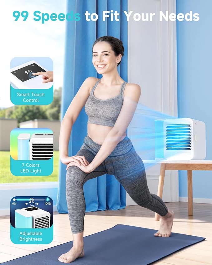 Portable Air Conditioners Fan: Evaporative Mini Air Cooler with 7 Color Night light - USB Personal Air Cooler Desktop Ac Unit for Bedroom Room Office Home (Cream White)