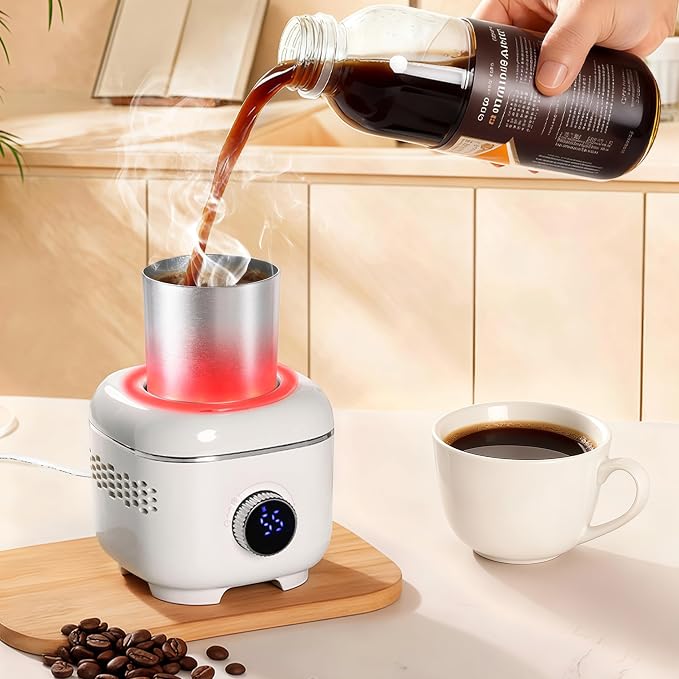 Coffee Warmer with Mood Light,Tea Warmer with Thermal Cover, 2-in-1 Coffee Mug Warmer for Desk(Cooling&Heating),Electric Coffee Mug Warmer for Coffee Tea Juice Yogurt -White