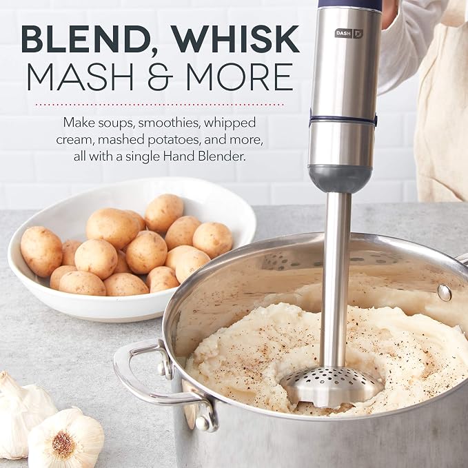 Dash Chef Series Deluxe Immersion Hand Blender Set, 5 Speed, 330W with Food Processor, Whisk, Masher and Dough Hook Attachments, Stainless Steel Blades for Soups, Sauces, Smoothies & Purées - Midnight