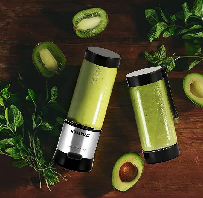 Portable Smoothie blender ROSEVIEW Glass bottle USB rechargeable mini Handheld Ice Shakes Cup 2 blend juicer Cordless Personal smoothies maker Fruit mixer (Steel) (Egg Shell)