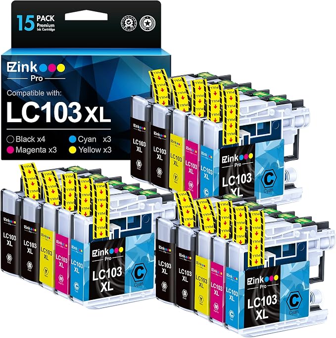 E-Z Ink Pro LC103 LC103XL Compatible Ink Cartridge Replacement for Brother LC103 XL LC103XL LC101 LC103CL Ink Cartridges Compatible with MFC-J870DW MFC-J475DW MFC-J6920DW MFC-J470DW (15 Pack)