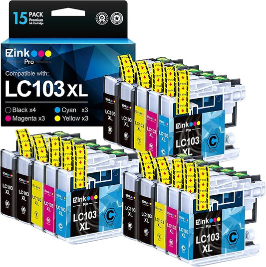 E-Z Ink Pro LC103 LC103XL Compatible Ink Cartridge Replacement for Brother LC103 XL LC103XL LC101 LC103CL Ink Cartridges Compatible with MFC-J870DW MFC-J475DW MFC-J6920DW MFC-J470DW (15 Pack)