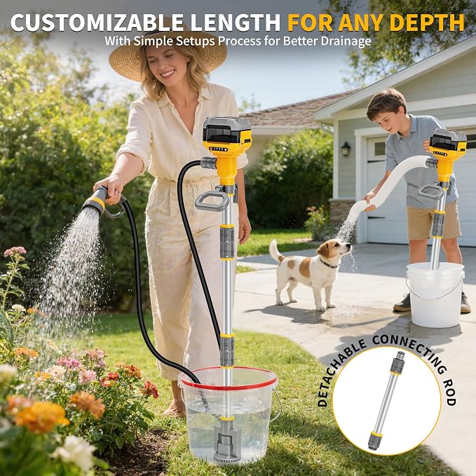 Stick Water Transfer Pump Compatible For Dewalt 20V Battery(NO Battery), Cordless 800GPH Stick Water Transfer Pump With 37-INCH Hose & Detachable Rod For Garden Fountain Boat Livestock Tanks