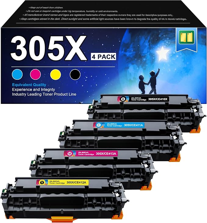 305X Toner Cartridges (with Chip) - 4 Pack High Yield Replacement for HP 305A Toner Cartridge CE410A, Works for LaserJet Pro 400 M451dn M451nw M475dn M475dw M451dw M375nw Series Printer | CE410X