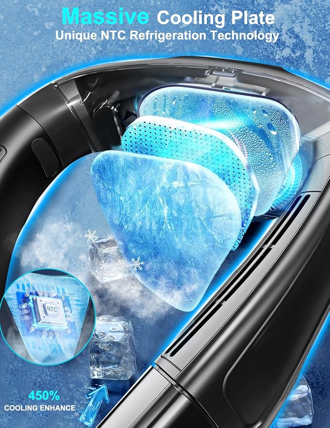 Neck Fan Air Conditioner with Large Cooling Plate, Portable Neck Fans that Blow Cold Air 360° Airflow, Wearable Personal AC Quiet Back Air Outlet 6000mAh Rechargeable,Gifts for Men Women Travel Office