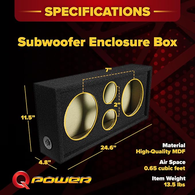 QPower Car Audio Subwoofer Enclosure Box – Solid MDF Construction – Compatible with 8-Inch Midrange Speakers and 3-Inch Tweeters