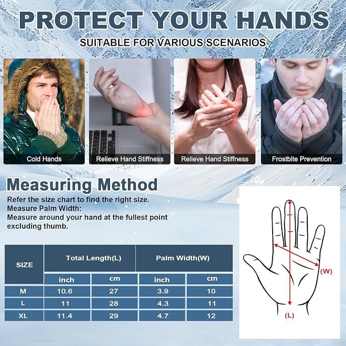 Heated Gloves for Men Women, Rechargeable Full & Half Hands Electric Fingerless Heated Mittens, 5000mAh Rechargeable Battery, 3 Heating Levels, Cold Winter Hand Warmer for Work Cycling Skiing Snow