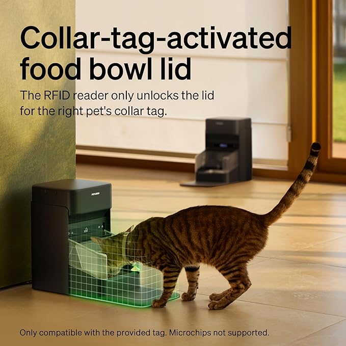 PETLIBRO RFID Automatic Cat Feeder with 6 Packs Pet Food Desiccant Bag, Collar Sensor for Personalized Meals, Wi-Fi Programmable Food Dispenser with Cats Recognition & Diet Tracking