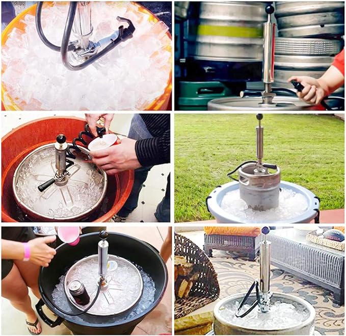 Stainless Steel Beer Keg Pump 4Inch Portable Tap - Manual Hand Pump for Homebrew Kegerator Outdoor Party Bar Restaurant Wedding with Hose Clamp(Type S)