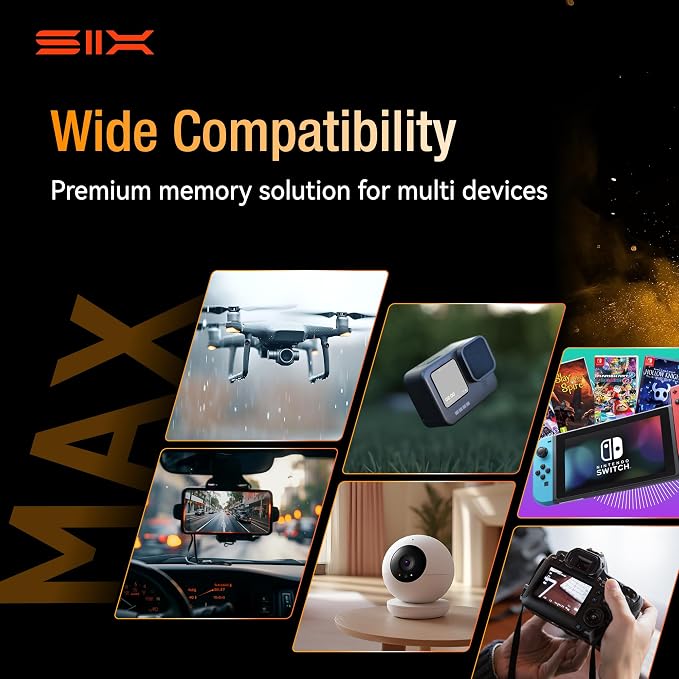 SIX M200 64GB Micro SD Card Read Up to 190MB/s for 4K UHD Continuous Recording - A2, U3, V30 microSDXC Memory Card 64GB with Adapter for Action Cameras, Drones, Gaming Consoles, Dash Cams, Phones