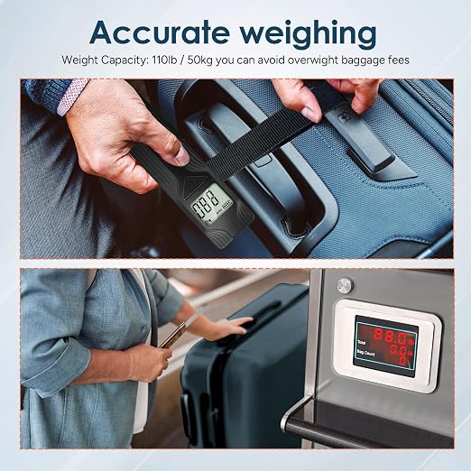 Battery-Free Luggage Scale – No Batteries Needed, Portable Digital Hanging Suitcase Weight Scale for Air Travel & Checked Bags, 110lb/50kg, LCD Display, Compact Travel Accessory