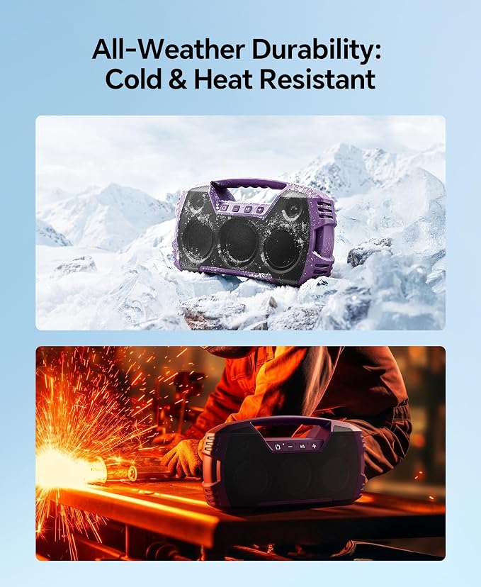 IPX7 Waterproof Outdoor Bluetooth Speaker, Wireless, 90W(Peak), 32H Playtime, Floating Design, Deep Bass & Loud Stereo Sound, Portable with Handle, Rugged for Pool, Beach, Kayaking, Hiking, Purple