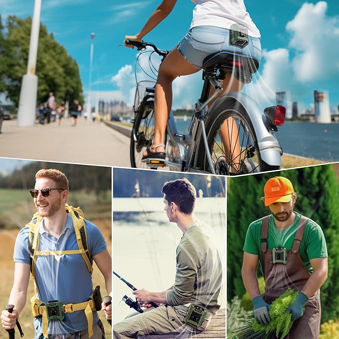 10000mAh Portable Waist Fan, Father Day Gifts for Husband Dad, Blue Collar Worker Belt Clip Fan with Light, Essentials for Camping Gardening, 40H 16000RPM Rechargeable Cooling Gadgets for Men 2026