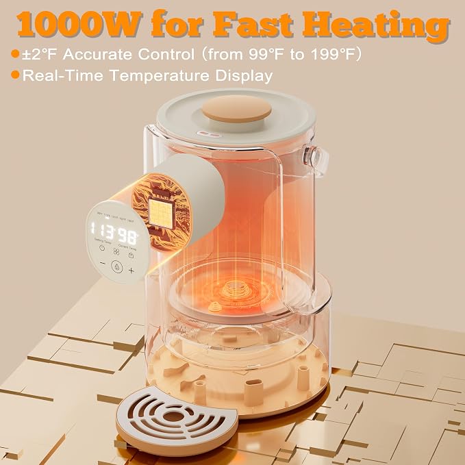 Instant Water Warmer, 2L Baby Formula Dispenser, 5 Temperature Control & 7x24H Keep Warm, Baby Bottle Warmer with Night Light, Hot Water Dispenser for All Bottles, Detachable Glass Tank