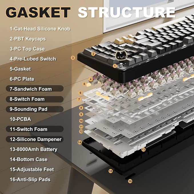 YUNZII B98 PRO QMK/VIA Wireless Mechanical Gaming Keyboard,96% Layout with Numpad and Cute Cat Knob, BT/2.4G/USB-C,Linear Switch Hot Swap Gasket,RGB for Win/Mac (Black, Candy Linear Switch)