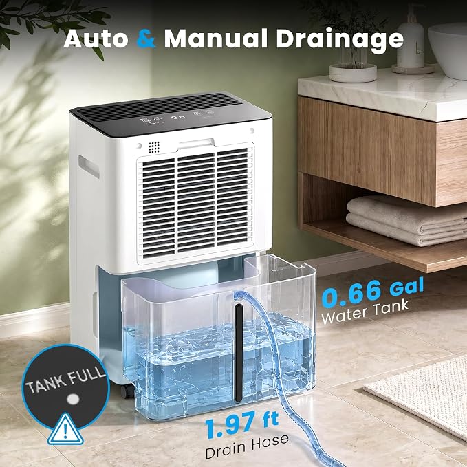 COWSAR Dehumidifier, 85OZ Dehumidifier for Home, Quiet Dehumidifier with Drain Hose, 24H Timer, 3 Modes, Touch Panel, Auto Shut Off & Defrost, Ideal for Basement, Bathroom, Bedroom
