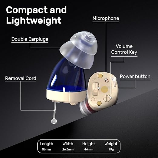 NOVAHEAR Rechargeable In-Ear OTC Hearing Aids for Seniors - Invisible Mini Hearing Amplifiers - Digital Hearing Devices with Portable Charging Case for Adults