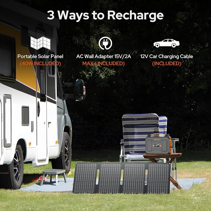 Portable Power Station with Foldable 40W Solar Panel, 100W Solar Powered Generator with Panels, AC Outlet Camping Solar Power Bank 146Wh DC Battery Pack for Smart Device RV Outdoor Power Outage